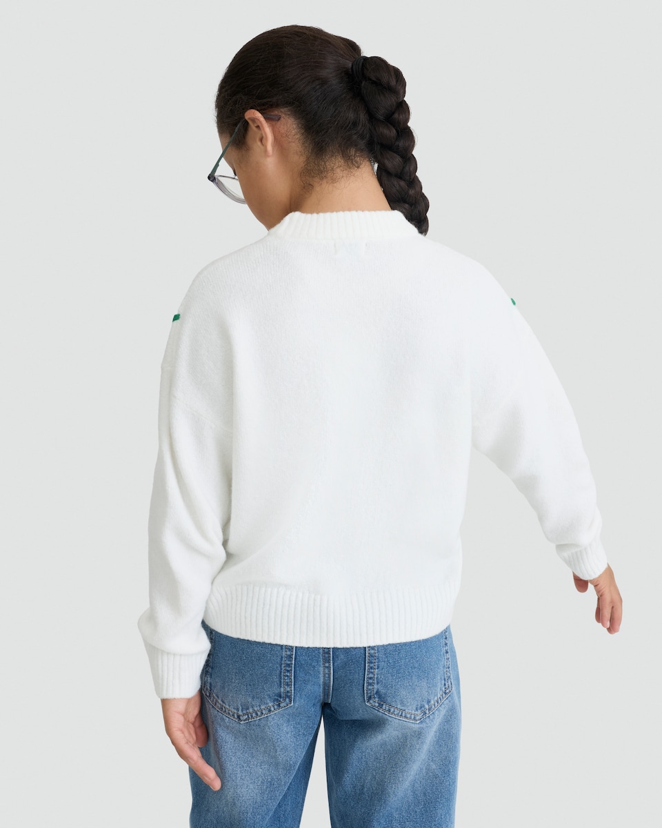 image 1 of F&F Girls Merry & Bright Knitted Jumper in Cream