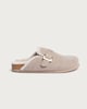 image 1 of F&F Faux Fur Lined Buckle Footbed Slippers in Mink