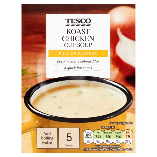 Tesco Roast Chicken Soup In A Mug 5 Pack (5X26) 130G Tesco Groceries