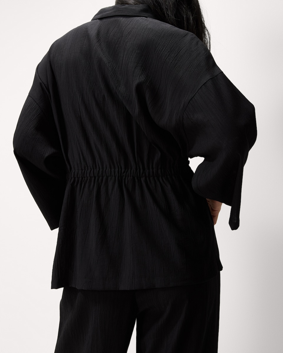 image 1 of F&F Textured Tie Waist Co-ord Blouse in Black
