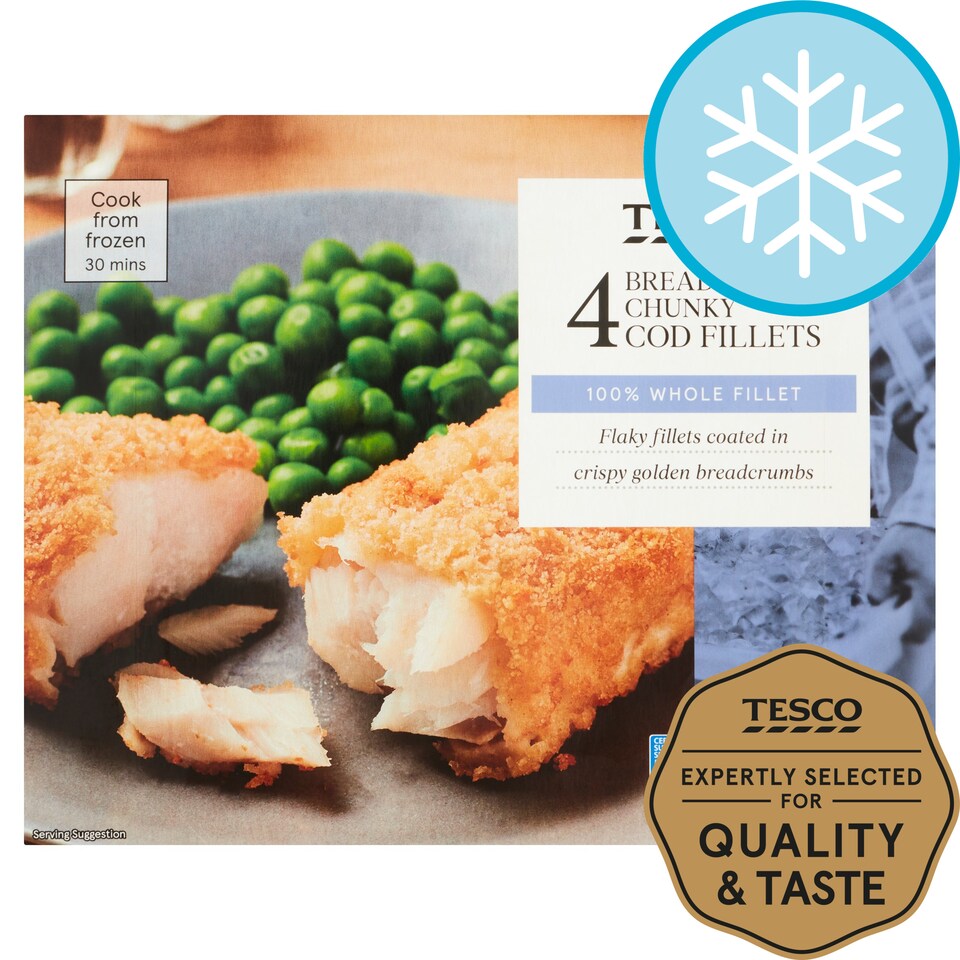 Tesco 4 Breaded Chunky Prime Cod Fillets 500G Tesco Groceries
