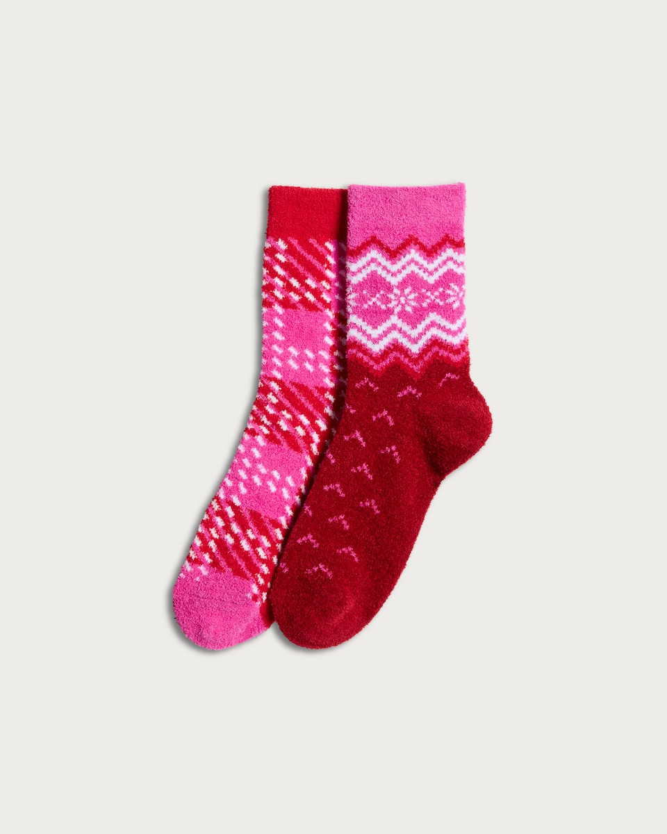 F&F 2-Pack Fair Isle Pattern Socks in Red