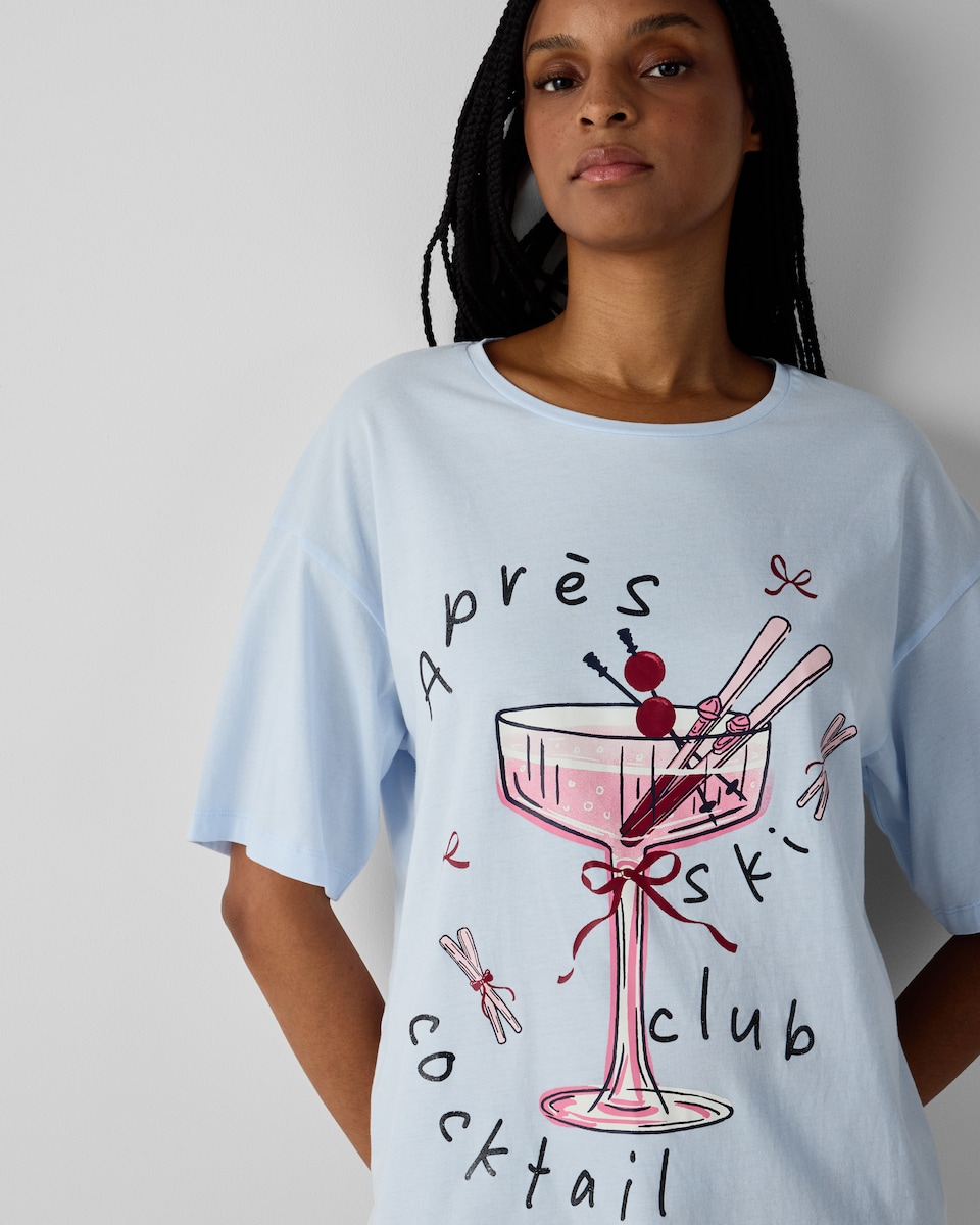 image 1 of F&F Pure Cotton Cocktail Pyjama Top in Blue