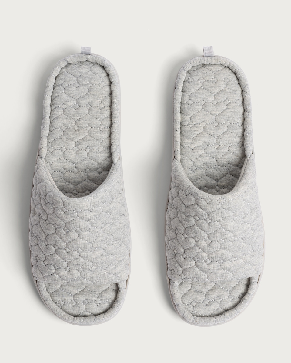 image 1 of F&F Heart Quilted Open Toe Slippers in Grey Marl