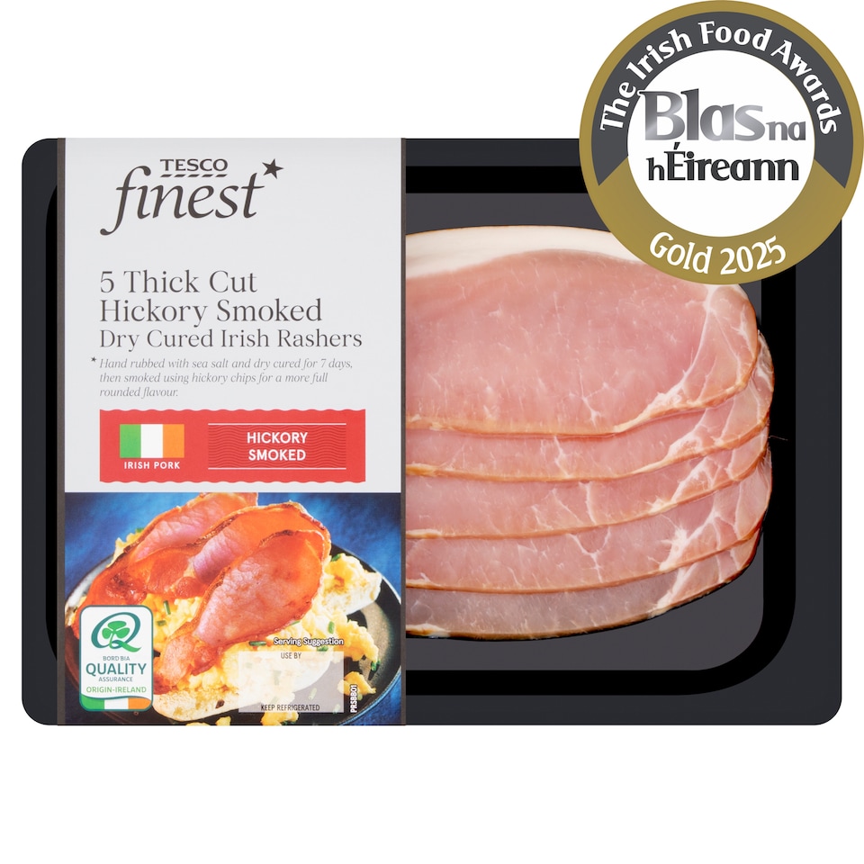 Tesco Finest 5 Thick Cut Hickory Smoked Dry Cured Irish Rashers 250g