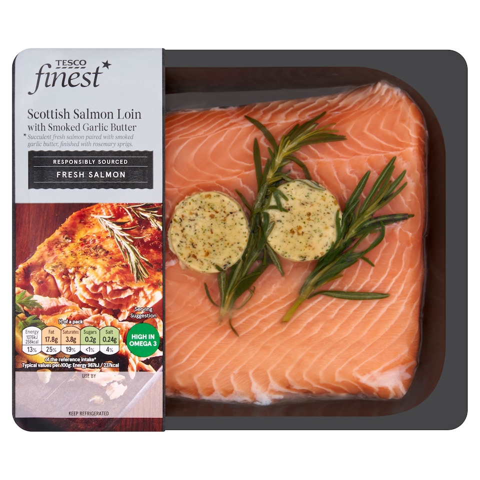 Tesco Finest Salmon Loin with Smoked Garlic Butter & Rosemary Springs 400g