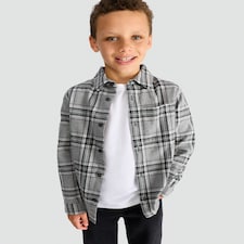 F&F Boys Pure Cotton Check Print Long Sleeved Shirt in Grey