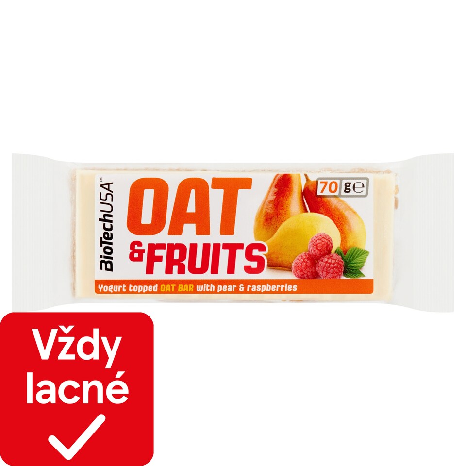 obrázok 1 z BioTechUSA Oat and Fruits ovsená tyčinka s jogurtovou polevou a s kúskami hrušky a malín 70 g