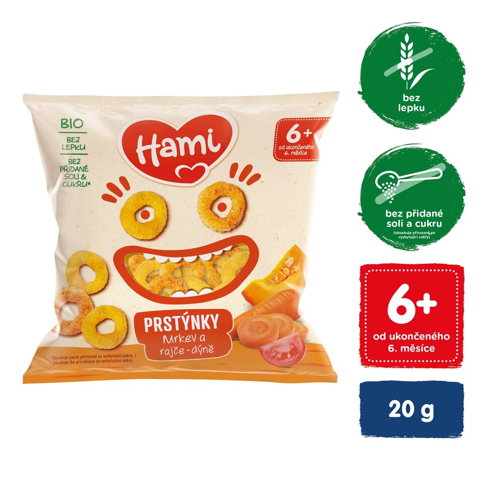 Obrázek 1 pro produkt HAMI prstýnky Mrkev a rajče-dýně 20 g