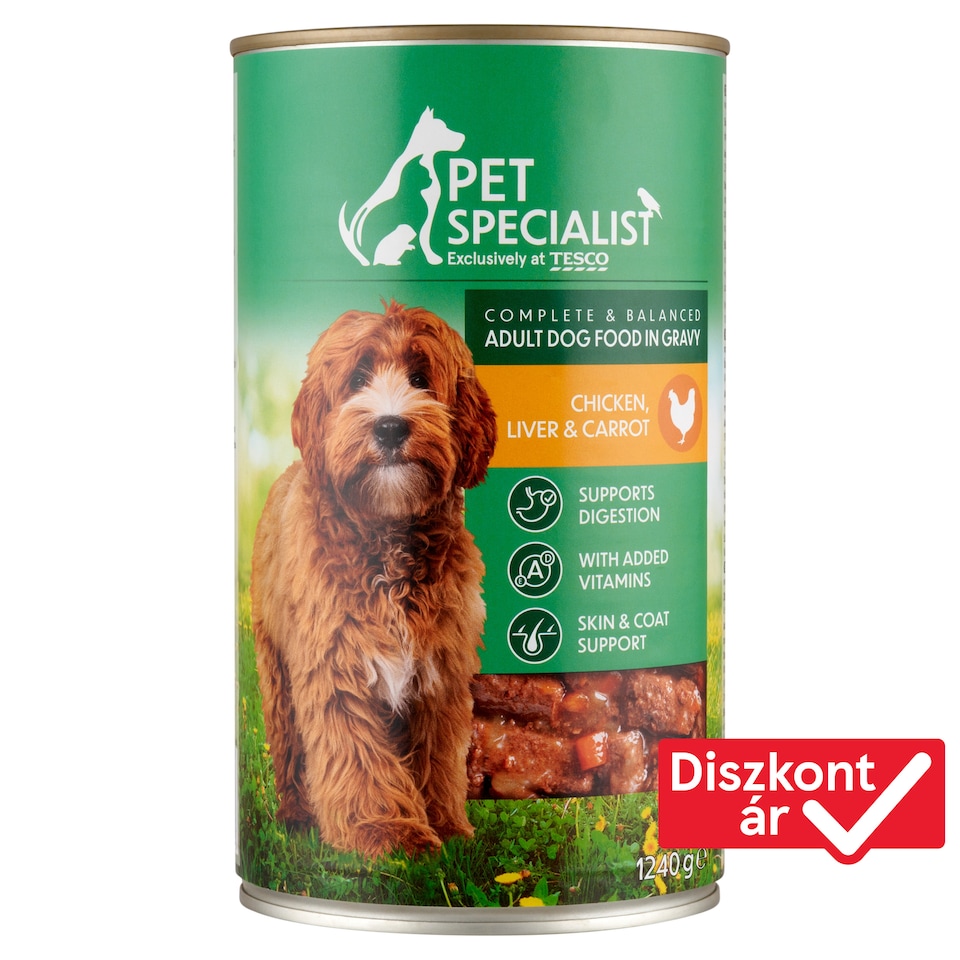 Pet Specialist állateledel felnőtt kutyák számára csirkével, májjal és sárgarépával szószban 1240 g