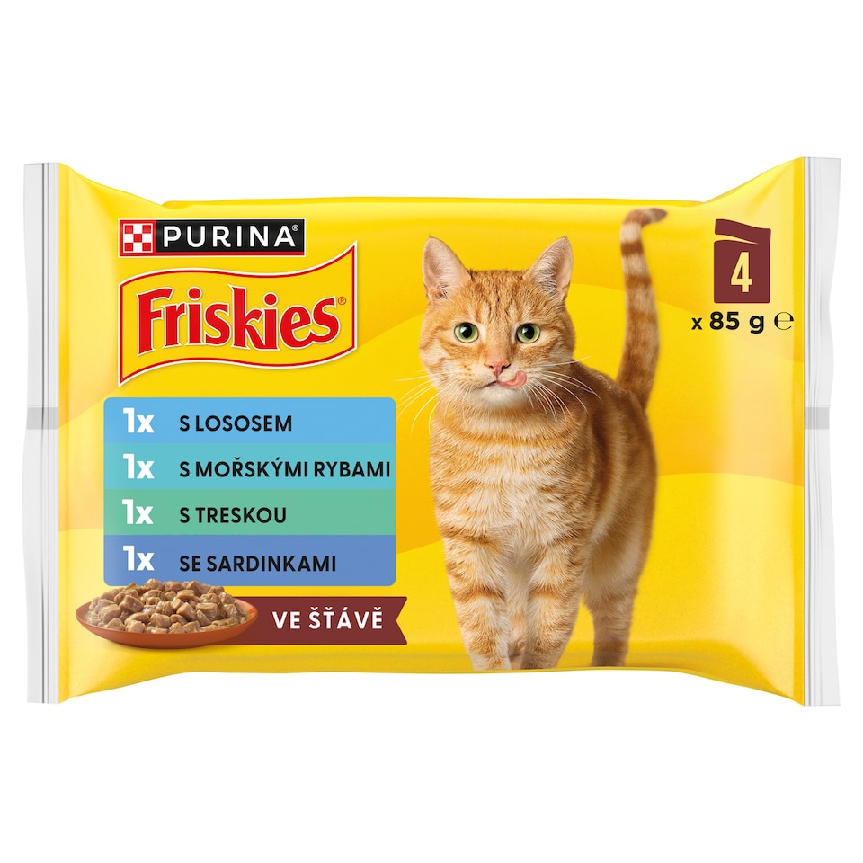 Friskies Cat Food Pouches Salmon, Ocean Fish, Cod, Sardines in Gravy 4 x 85g
