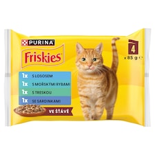 Friskies Cat Food Pouches Salmon, Ocean Fish, Cod, Sardines in Gravy 4 x 85g