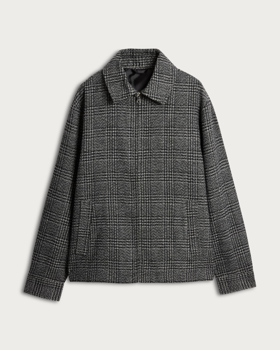 image 1 of F&F Check Print Zip Up Jacket with Wool in Grey