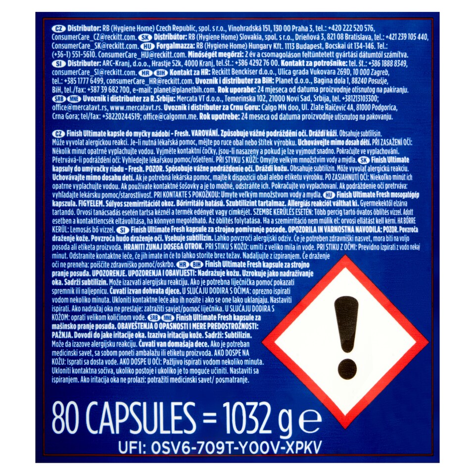 image 1 of Finish Powerball Ultimate All in 1 Fresh Dishwasher Capsules 80 pcs 1032 g