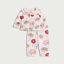 F&F Baby Pure Cotton Pastry Print Revere Pyjama Set in White