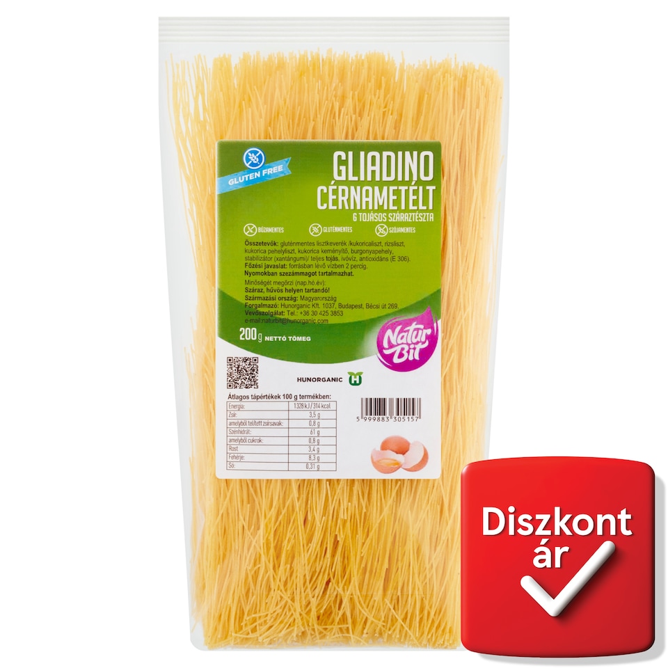 Naturbit Gliadino cérnametélt 6 tojásos száraztészta 200 g  1. kép