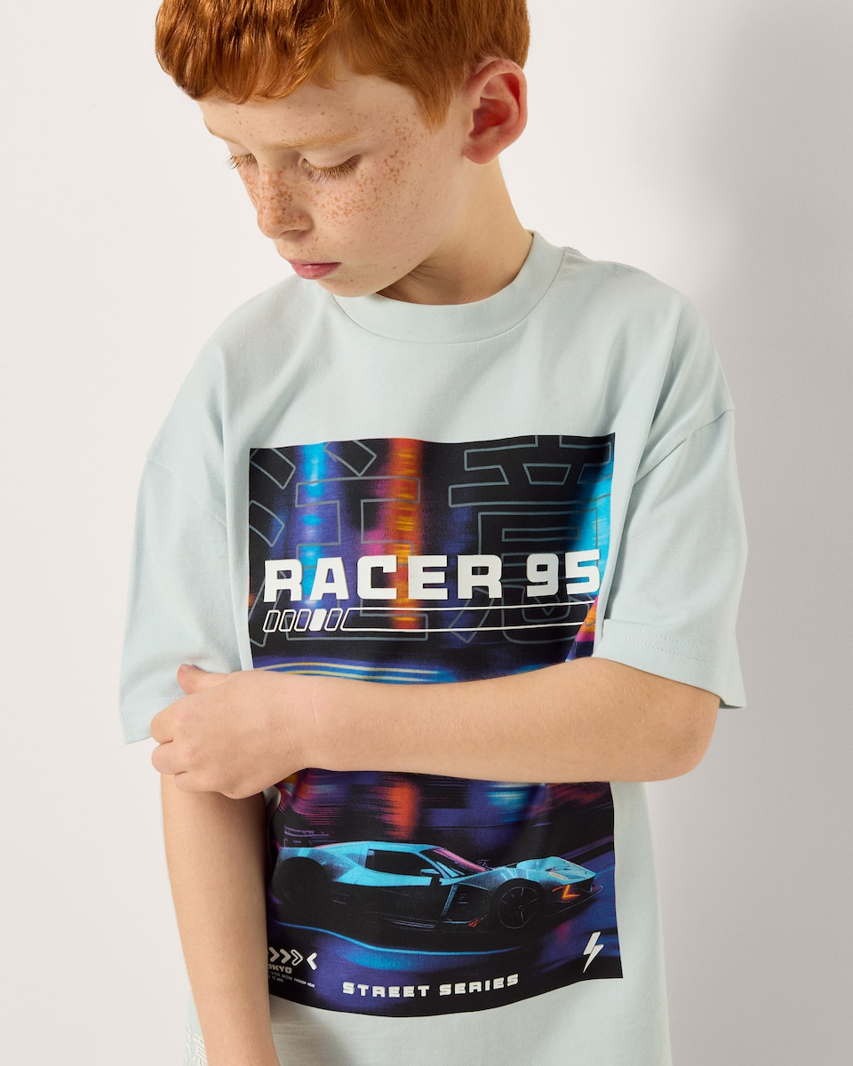 image 1 of F&F Boys Pure Cotton Oversized Fit T-Shirt in Blue