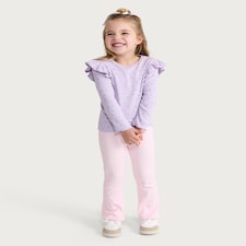 F&F Girls 2-Pack Cotton Rich Ribbed Flared Leggings in Multi Pink