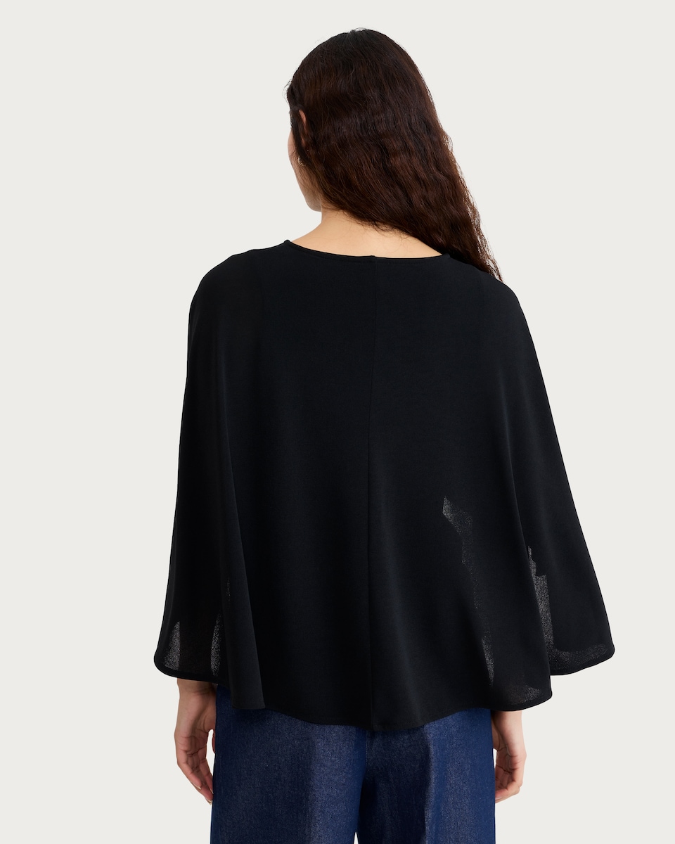 image 1 of F&F Keyhole Ruffle Sleeved Cape Top in Black