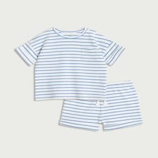 F&F Baby 2-Piece Pure Cotton Textured Striped Top and Shorts Set in Blue