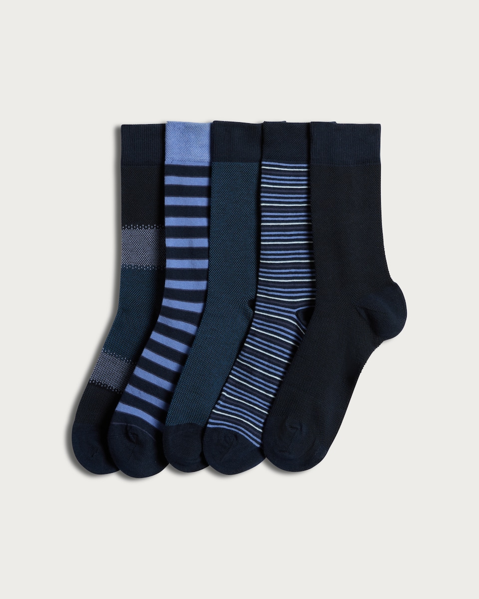F&F 5-Pack Cotton Blend Striped Ankle Socks in Navy