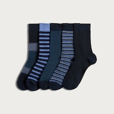 F&F 5-Pack Cotton Blend Striped Ankle Socks in Navy