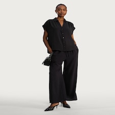 F&F Wide Leg Drawstring Trousers in Black