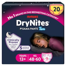 Huggies DryNites Bedwetting Pyjama Nappy Pants Girl 13Yrs+ x20