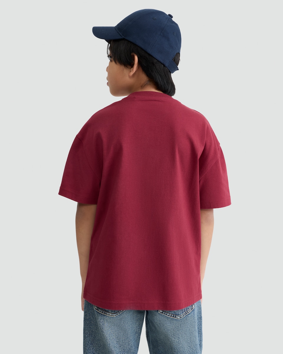 image 1 of F&F Boys Pure Cotton Slogan Short Sleeved T-Shirt in Burgundy