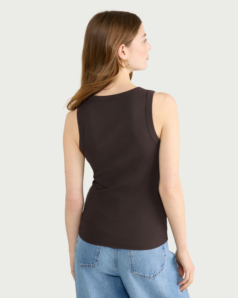 image 1 of F&F Cotton Rich Ribbed Button Front Vest in Brown