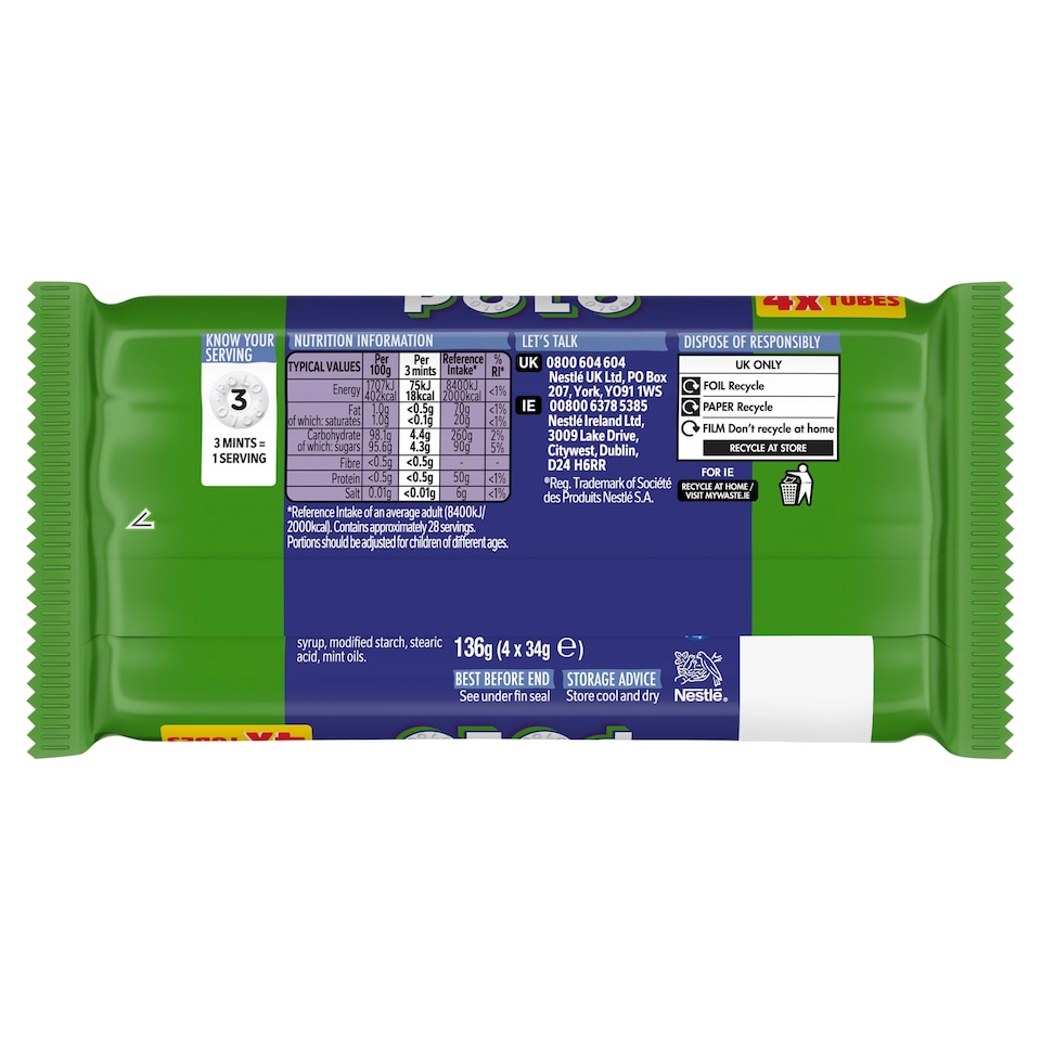 image 1 of Polo Original Mint Tube Multipack 34g 4 Pack