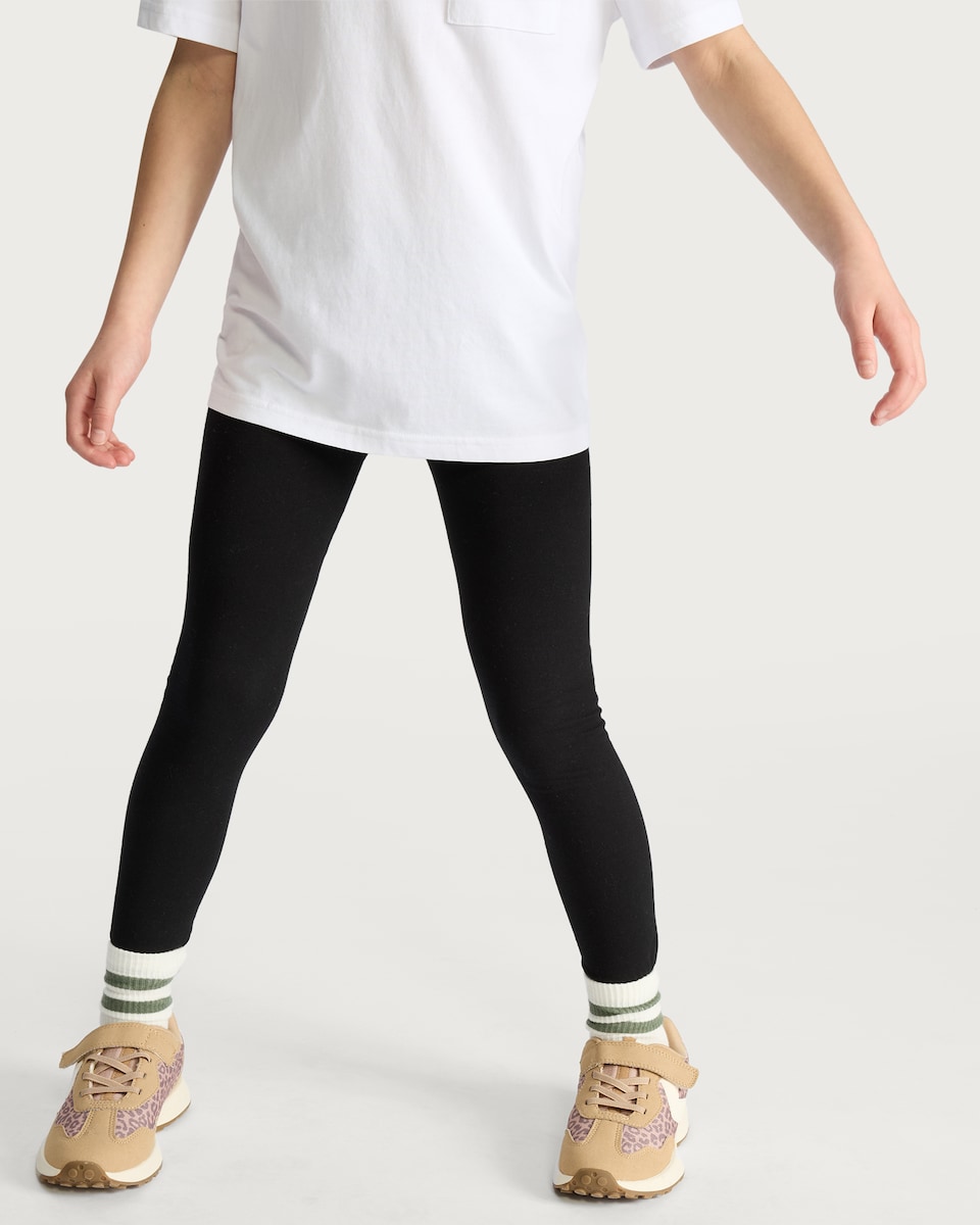 image 1 of F&F Girls 3-Pack Cotton Rich Lace Trim Leggings in Black