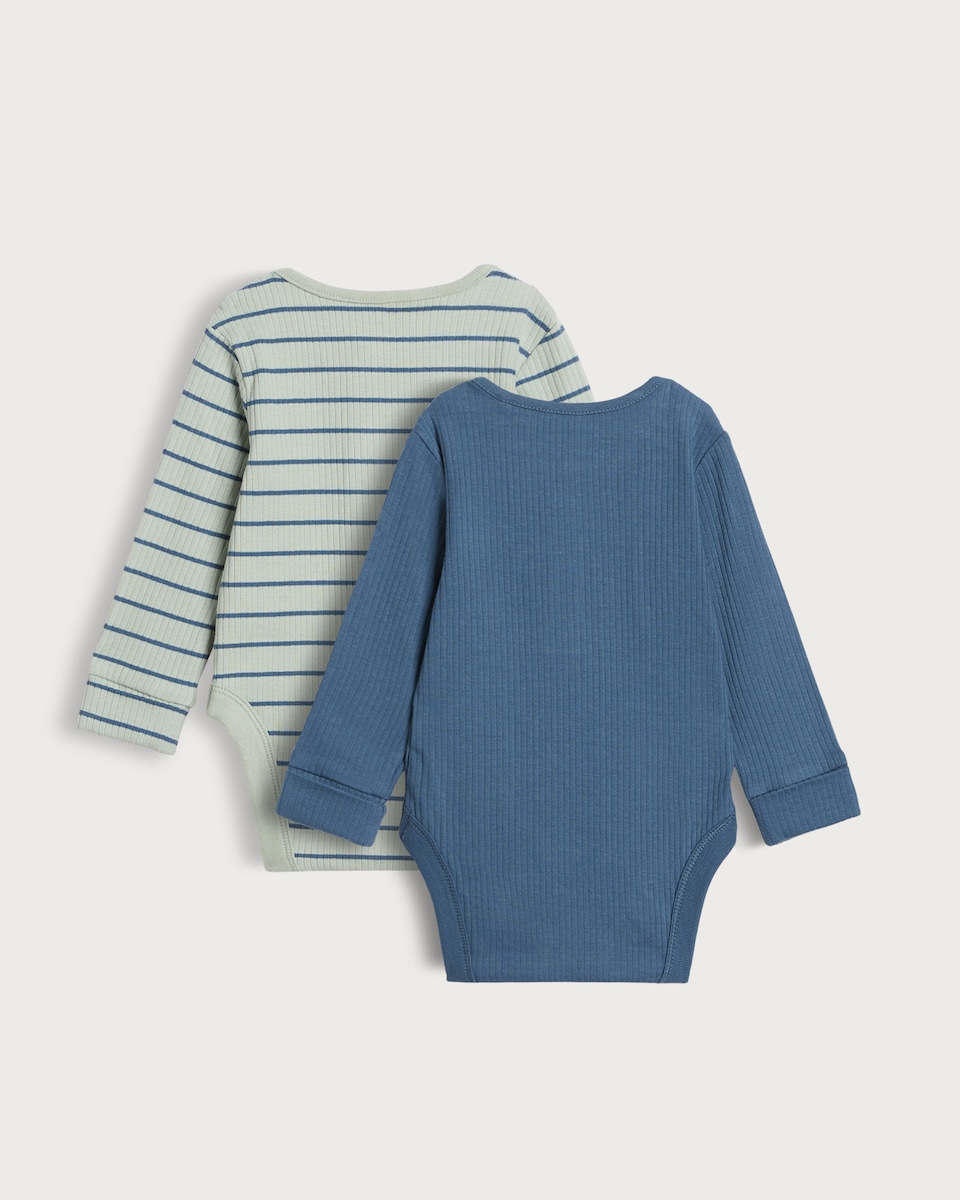 image 1 of F&F Baby 2-Pack Cotton Rich Ribbed Bodysuits in Blue