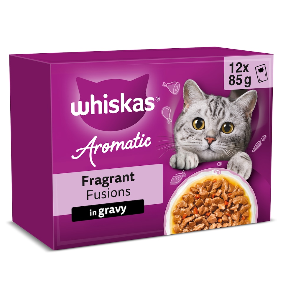 image 1 of WHISKAS 1+ Aromatic Fragrant Fusions Selection Wet Cat Food Pouches in Gravy 12x85g