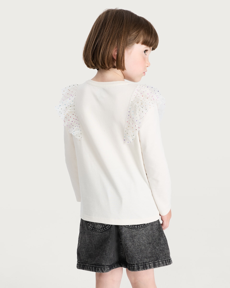 image 1 of F&F Girls 2-Pack Pure Cotton Long Sleeved Ruffle Tops in Multi