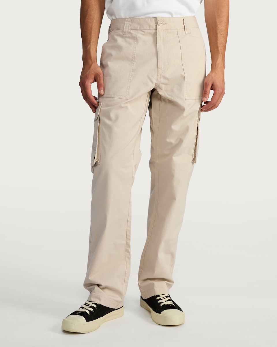 image 1 of F&F Pure Cotton Straight Leg Cargo Trousers in Stone