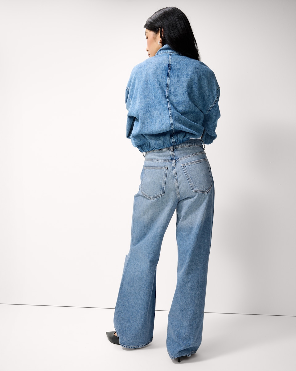 image 1 of F&F High Rise Wide Leg Ripped Jeans in Navy