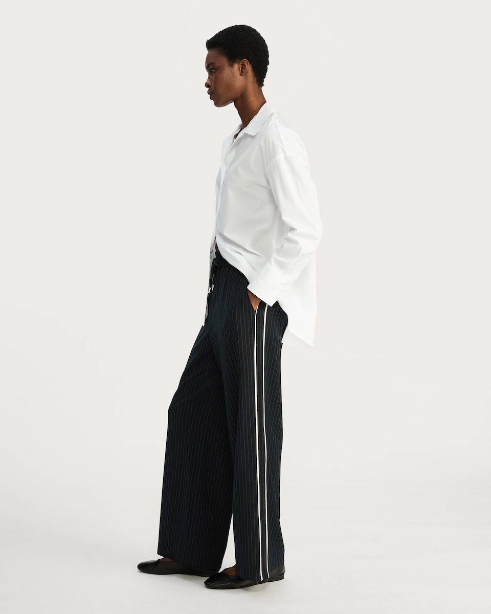 image 1 of The F&F Edit Pinstripe Wide Leg Trousers in Navy