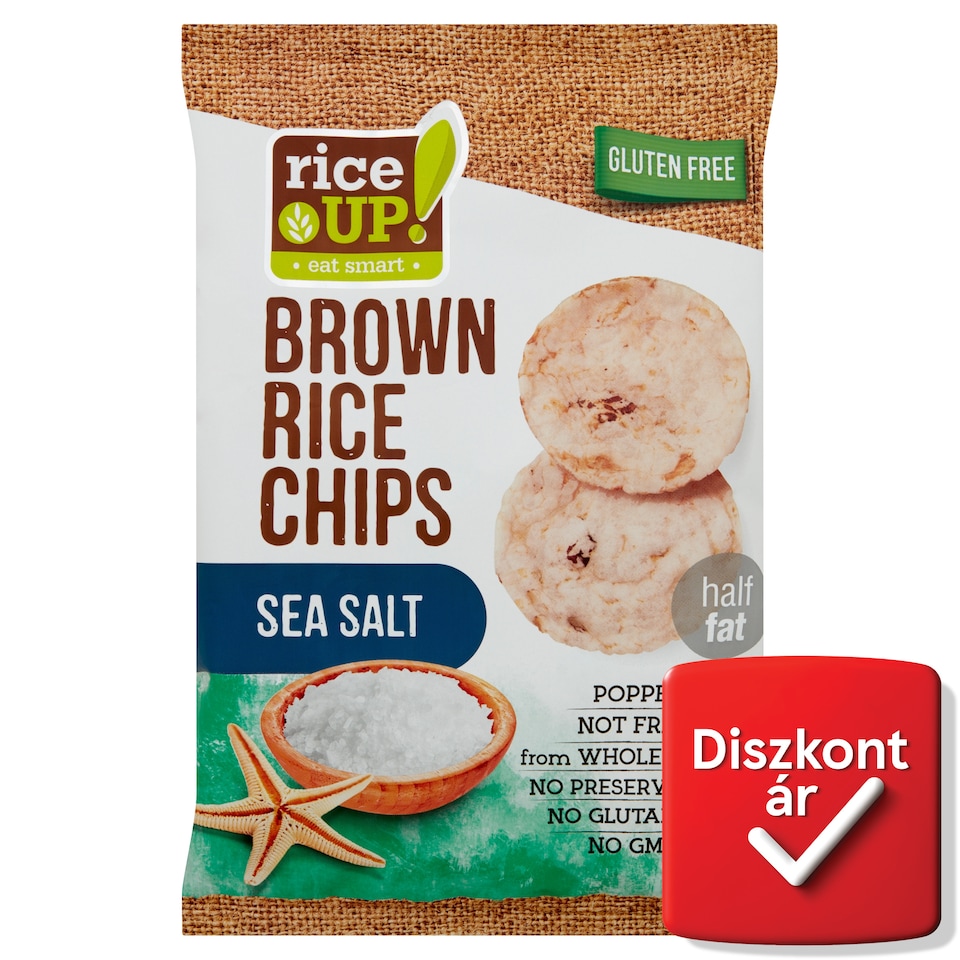 RiceUp! Eat Smart teljes kiőrlésű barna rizs chips tengeri sóval 60 g  1. kép