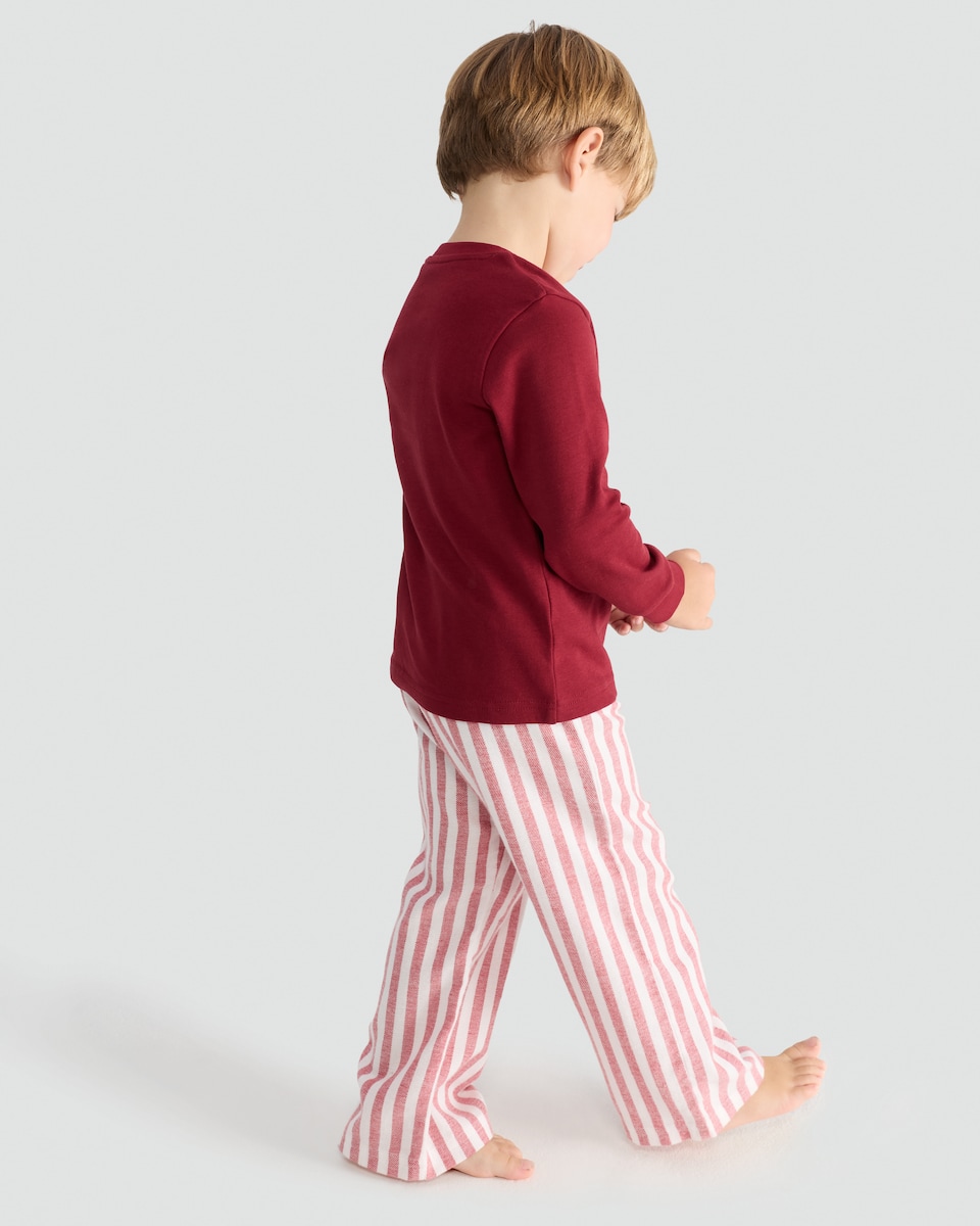 image 1 of F&F Boys Pure Cotton Reindeer Pocket Top and Trousers Pyjamas in Red
