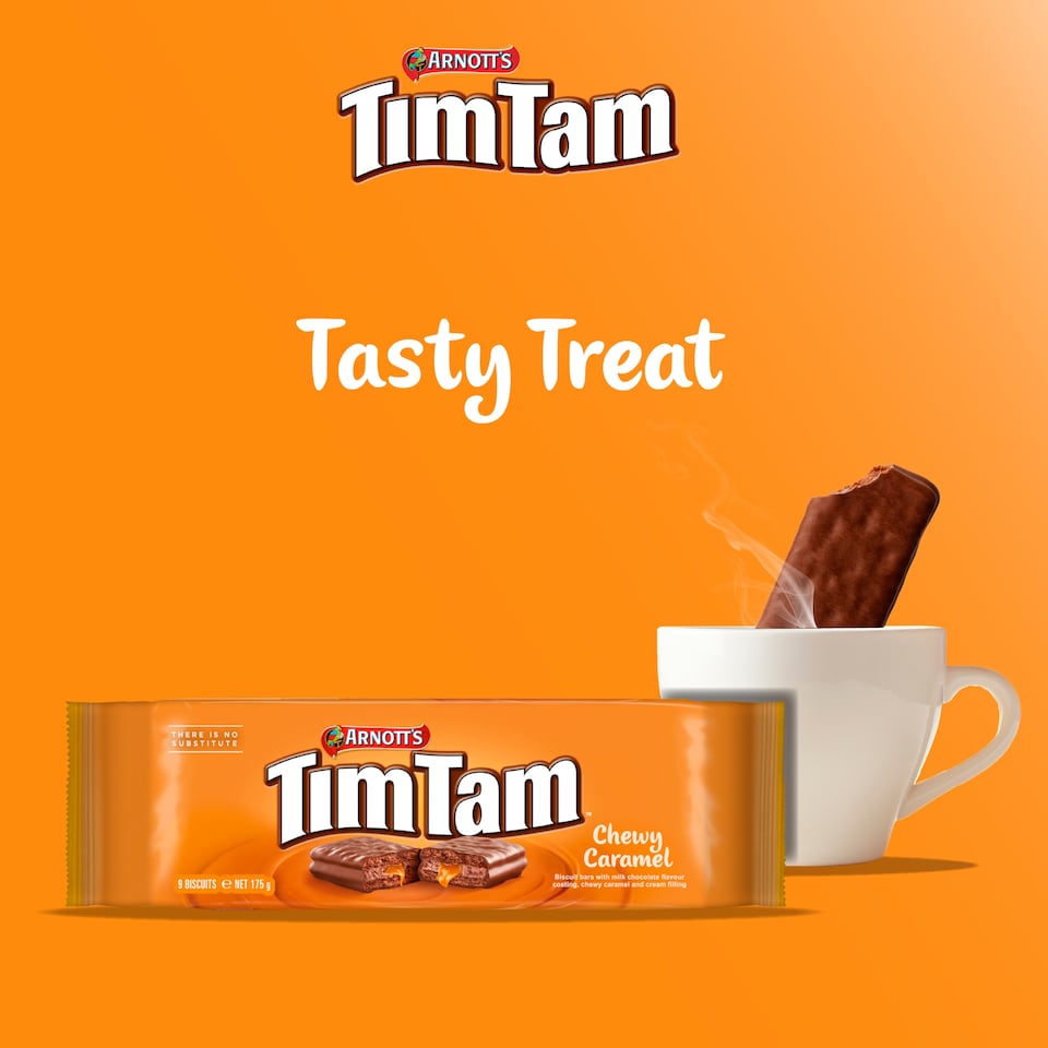 image 1 of Tim Tam Chewy Caramel Chocolatey Biscuit Bars 9 Pieces 175g