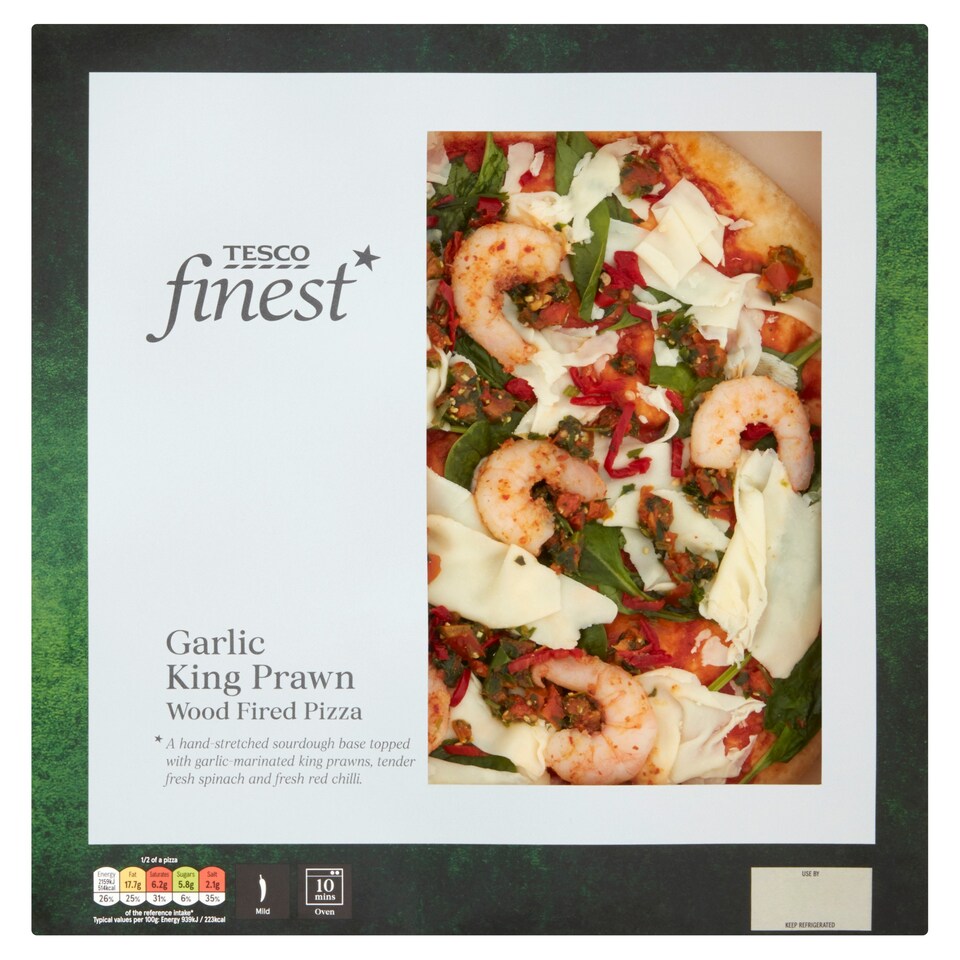 Tesco Finest Garlic King Prawn Pizza 464G