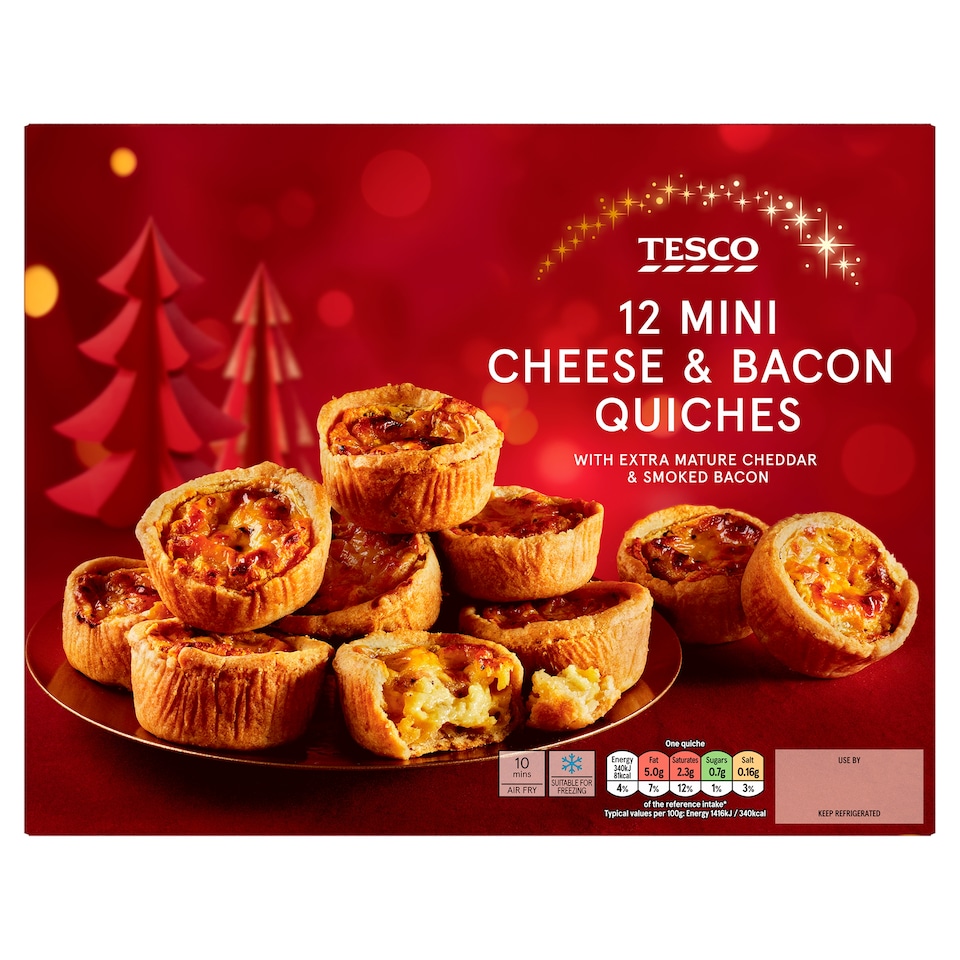 Tesco 12 Bacon & Cheddar Mini Quiches 288g