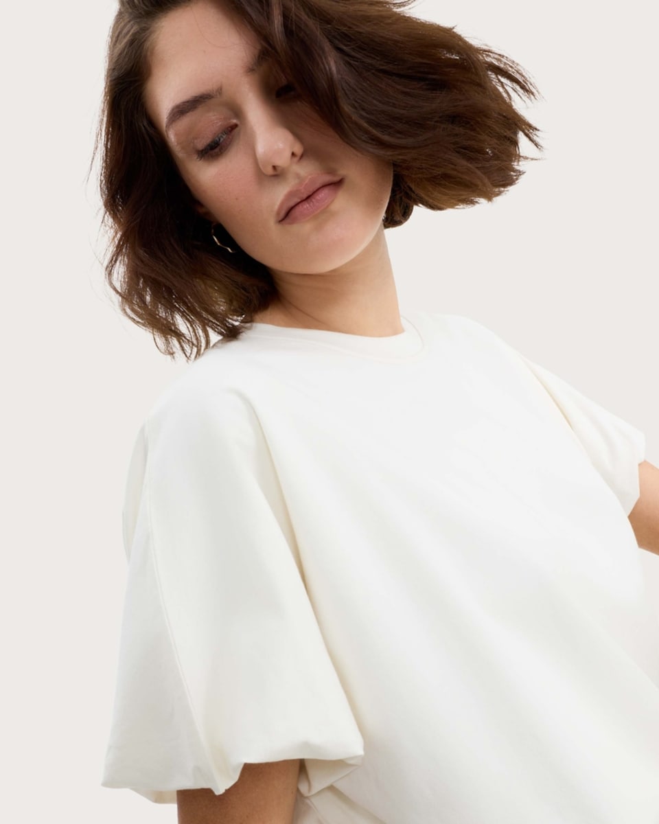 image 1 of F&F Pure Cotton Bubble Hem Top in Cream