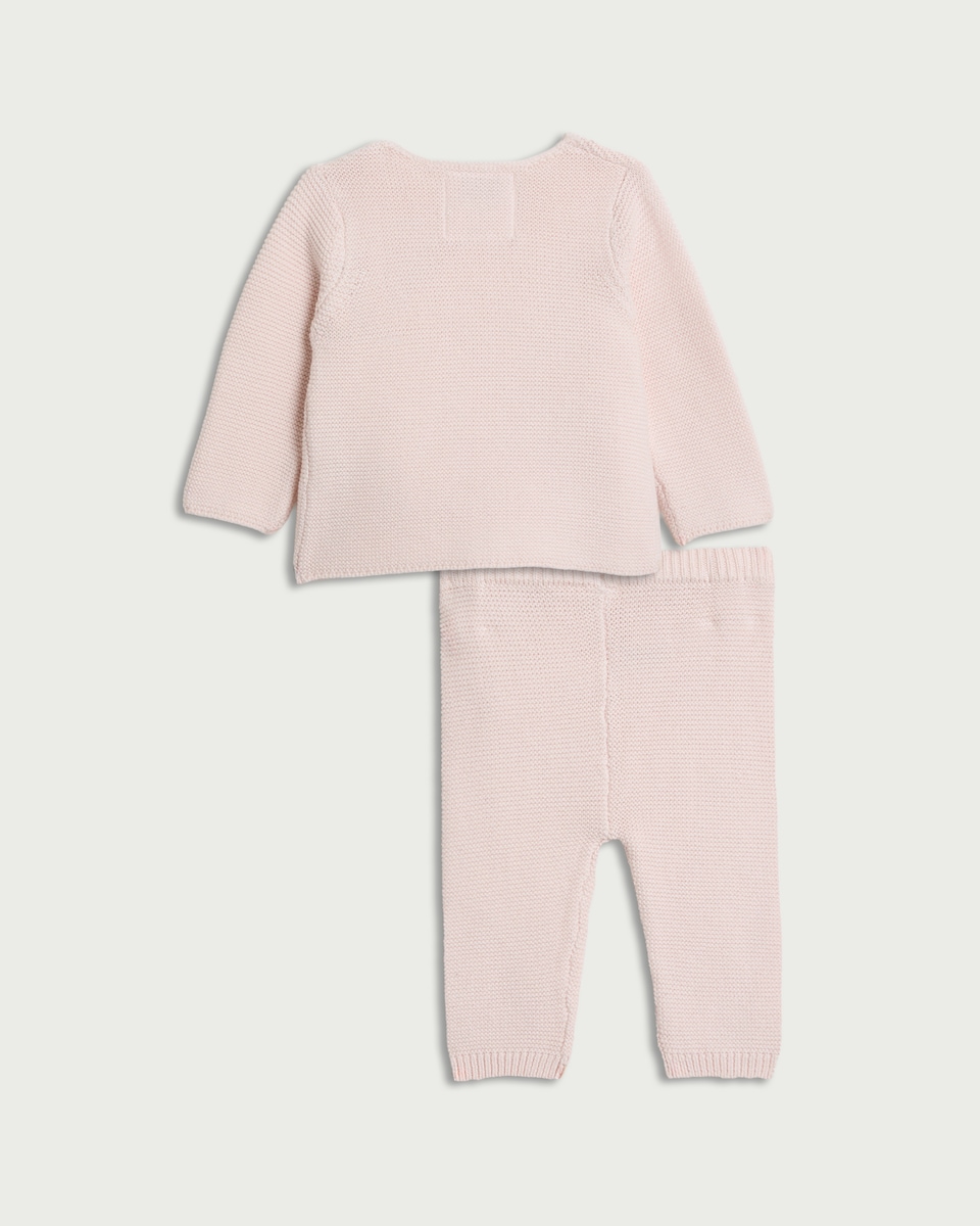 image 1 of F&F Baby 2-Piece Pure Cotton Knitted Wrap Cardigan and Leggings Set in Pink