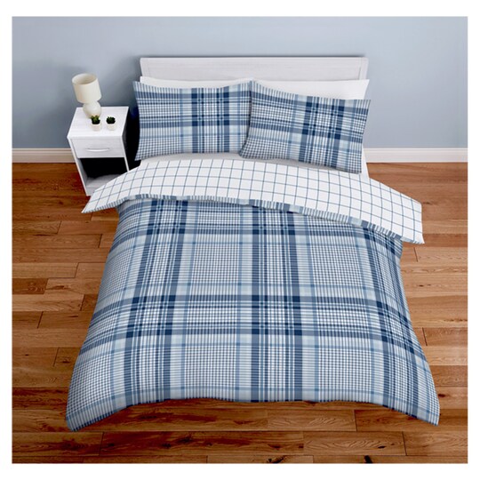 Tesco Blue Check Duvet Set Double Tesco Groceries