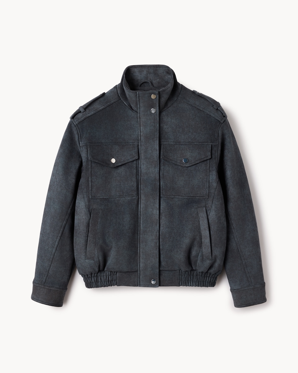 image 1 of F&F Faux Suede Funnel Neck Jacket in Grey