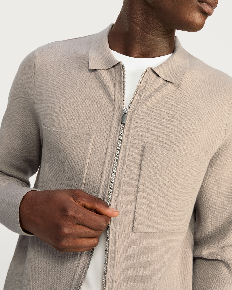 image 1 of The F&F Edit Knitted Pocket Front Zip Up Collared Jacket in Sand