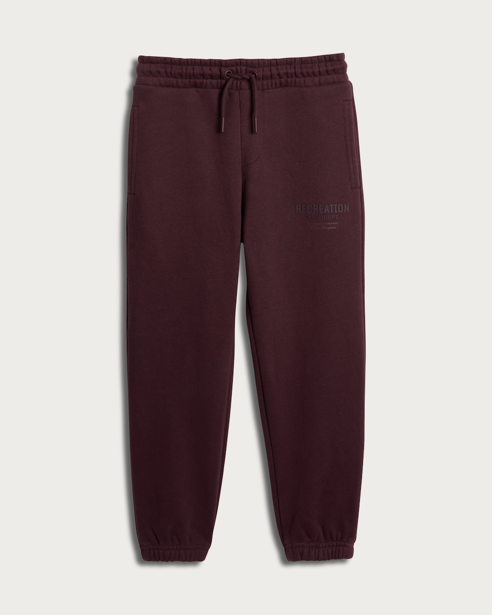 image 1 of F&F Active Boys Cotton Rich Slogan Cuffed Joggers in Burgundy