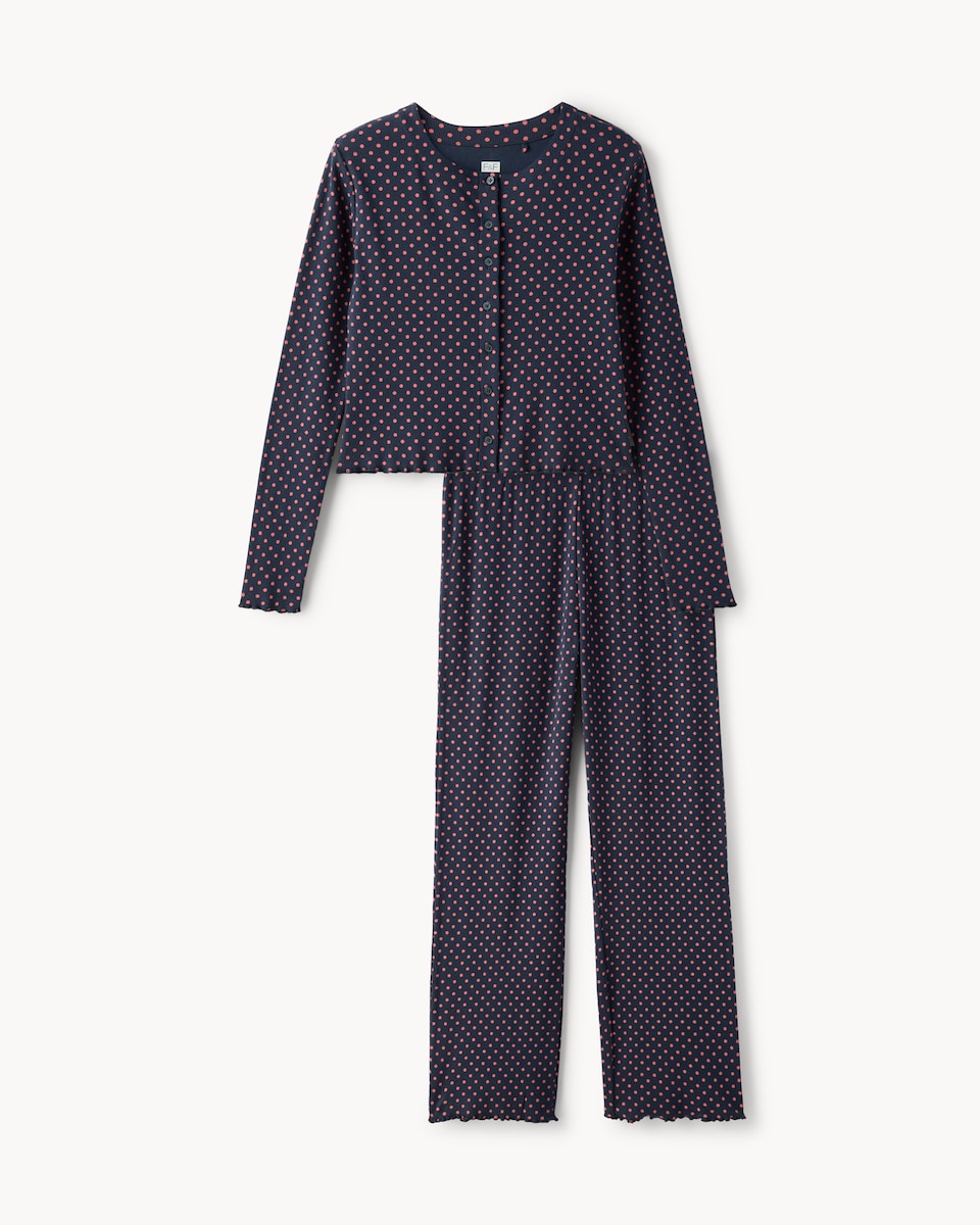 F&F Cotton Rich Polka Dot Top and Bottoms Pyjama Set in Navy